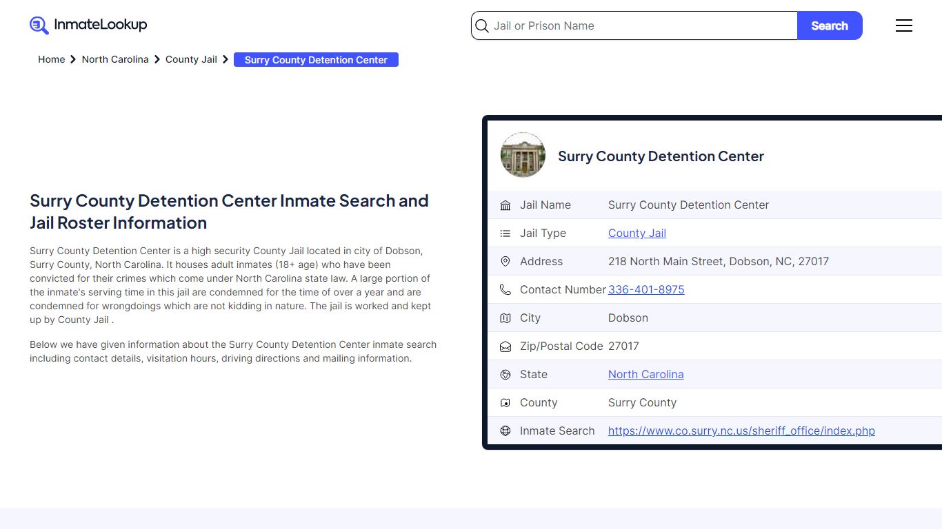 Surry County Detention Center Inmate Search, Jail Roster, Bookings ...