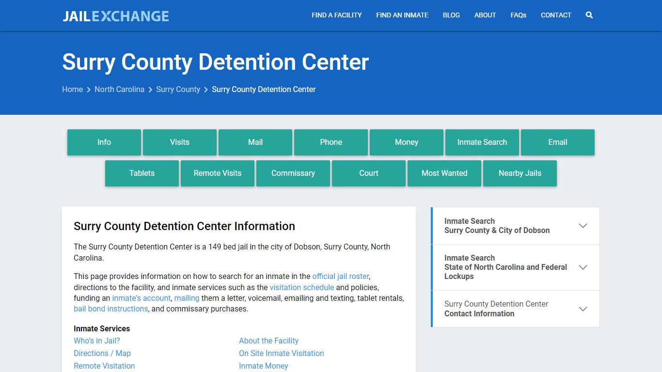 Surry County Detention Center, NC Inmate Search, Information